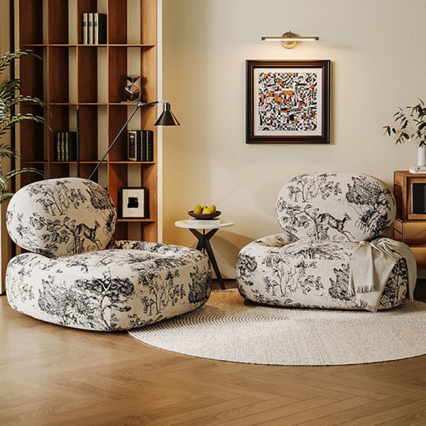 Traditional French Fabric Wood Sponge Jungle Face Printing Square Accent Chair & Table Set For Living Room