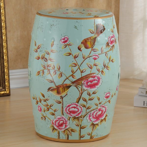 Traditional European Ceramic Hand Painted Bird Flower Drum Cylinder Footstool Backless For Living Room - Image 27