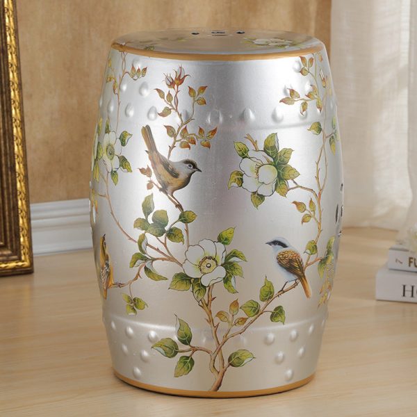 Traditional European Ceramic Hand Painted Bird Flower Drum Cylinder Footstool Backless For Living Room - Image 30