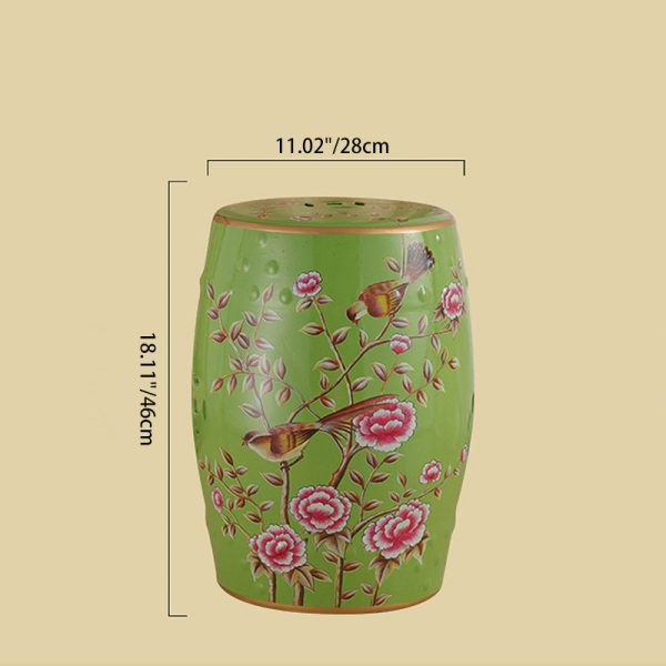 Traditional European Ceramic Hand Painted Bird Flower Drum Cylinder Footstool Backless For Living Room - Image 10