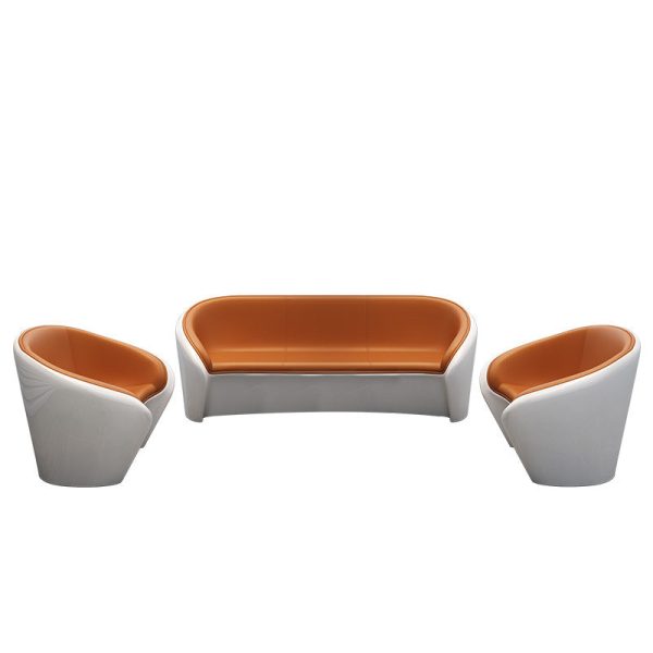 Contemporary Scandinavian Leather Fiberglass Oval Accent Chair & Table Set For Living Room - Image 19