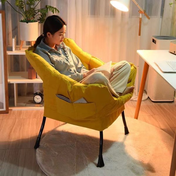 Contemporary Scandinavian Fabric Deerskin Flannel Steel Cotton Petal Square Accent Chair Backrest Detachable Storage Bag For Bedroom - Image 5