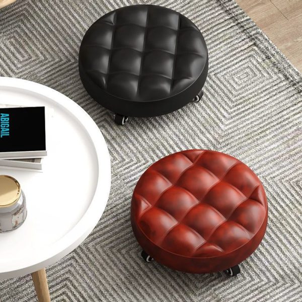 Contemporary Retro Leather Sponge Plate Bread Round Low Stool Backless Movable For Entryway - Image 4