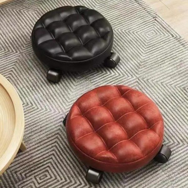 Contemporary Retro Leather Sponge Plate Bread Round Low Stool Backless Movable For Entryway - Image 10