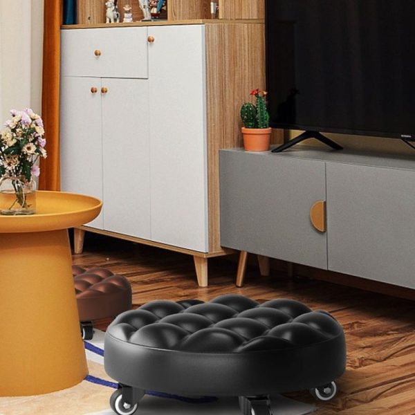 Contemporary Retro Leather Sponge Plate Bread Round Low Stool Backless Movable For Entryway - Image 11