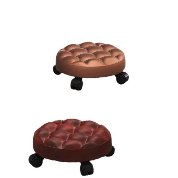 Contemporary Retro Leather Sponge Plate Bread Round Low Stool Backless Movable For Entryway - Image 19