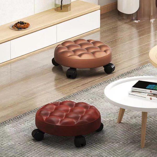 Contemporary Retro Leather Sponge Plate Bread Round Low Stool Backless Movable For Entryway - Image 3
