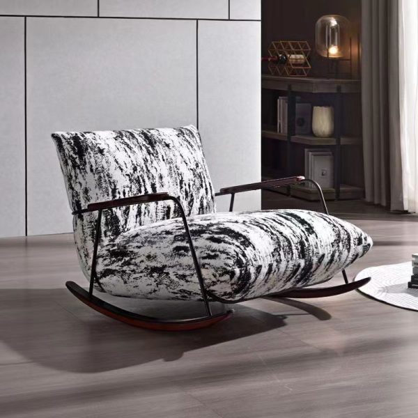 Traditional French Fabric Iron Sponge Square Ink Painting Rocking Chair Recliner Footrest Armrest For Living Room - Image 2