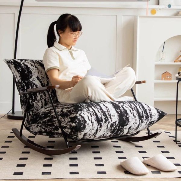 Traditional French Fabric Iron Sponge Square Ink Painting Rocking Chair Recliner Footrest Armrest For Living Room - Image 14