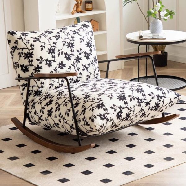 Traditional French Fabric Iron Sponge Square Ink Painting Rocking Chair Recliner Footrest Armrest For Living Room