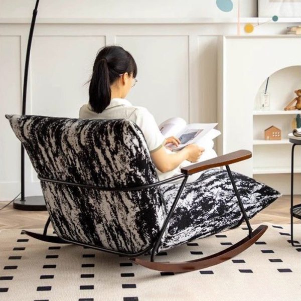 Traditional French Fabric Iron Sponge Square Ink Painting Rocking Chair Recliner Footrest Armrest For Living Room - Image 10