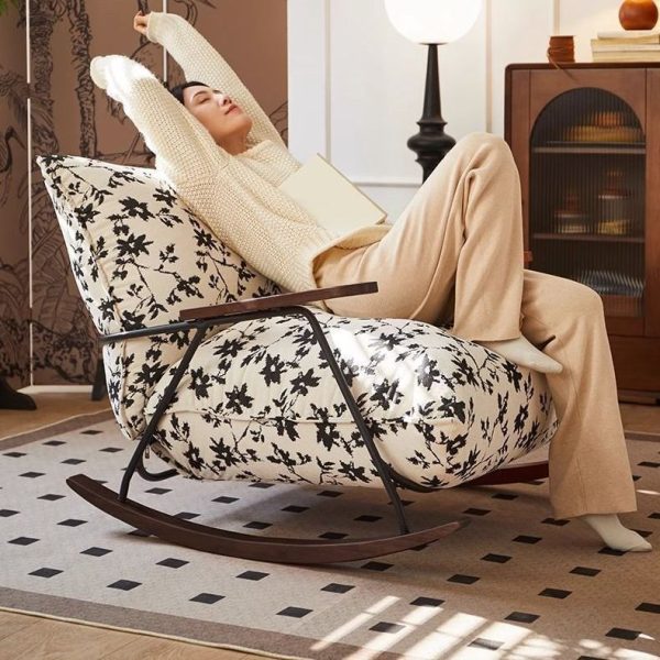 Traditional French Fabric Iron Sponge Square Ink Painting Rocking Chair Recliner Footrest Armrest For Living Room - Image 11