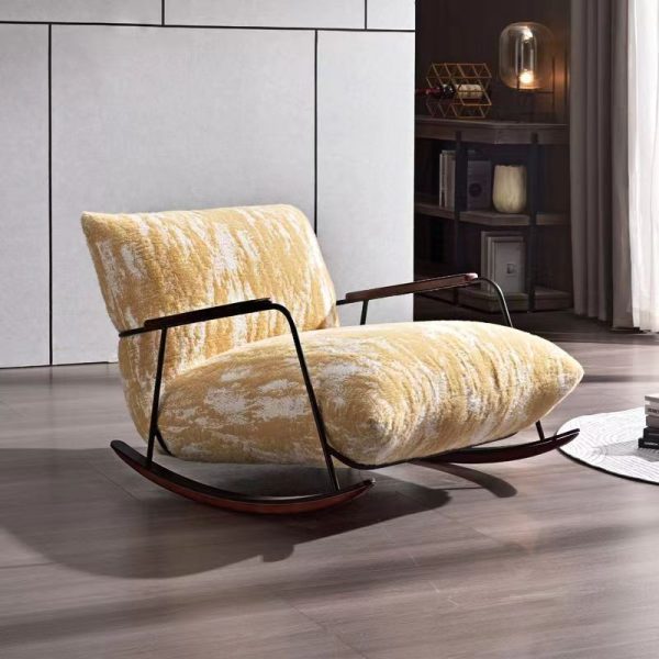 Traditional French Fabric Iron Sponge Square Ink Painting Rocking Chair Recliner Footrest Armrest For Living Room - Image 4