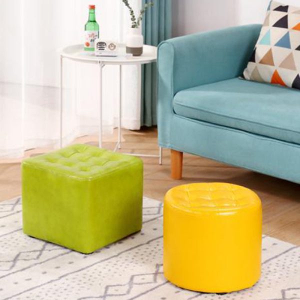 Modern Simplicity Leather Wood Sponge Round Square Footstool Backless For Living Room - Image 9
