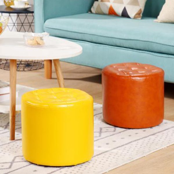 Modern Simplicity Leather Wood Sponge Round Square Footstool Backless For Living Room - Image 8