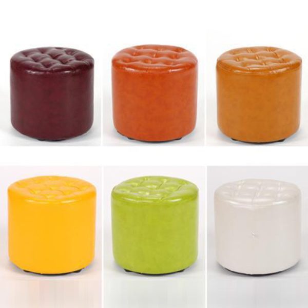 Modern Simplicity Leather Wood Sponge Round Square Footstool Backless For Living Room - Image 14