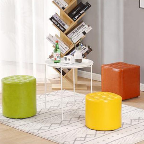 Modern Simplicity Leather Wood Sponge Round Square Footstool Backless For Living Room - Image 7