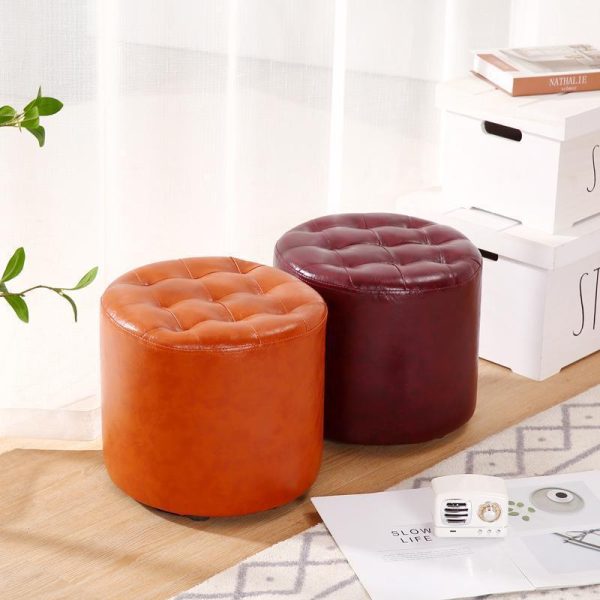 Modern Simplicity Leather Wood Sponge Round Square Footstool Backless For Living Room - Image 5