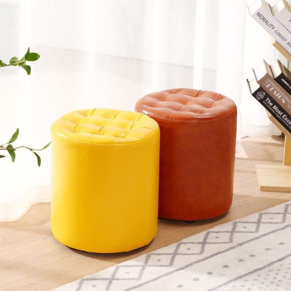 Modern Simplicity Leather Wood Sponge Round Square Footstool Backless For Living Room - Image 6