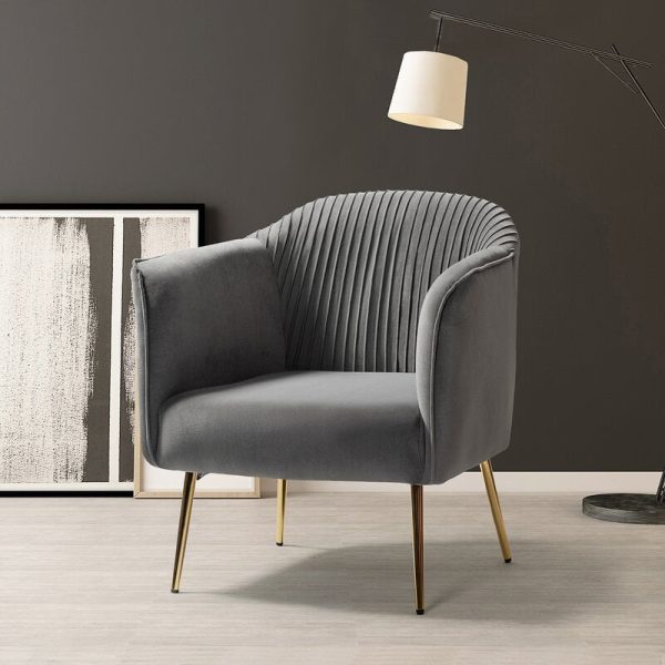 Contemporary Scandinavian Velvet Iron Sponge Striped Square Accent Chair Backrest Armrest For Living Room - Image 2