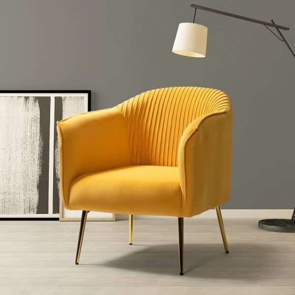 Contemporary Scandinavian Velvet Iron Sponge Striped Square Accent Chair Backrest Armrest For Living Room - Image 3