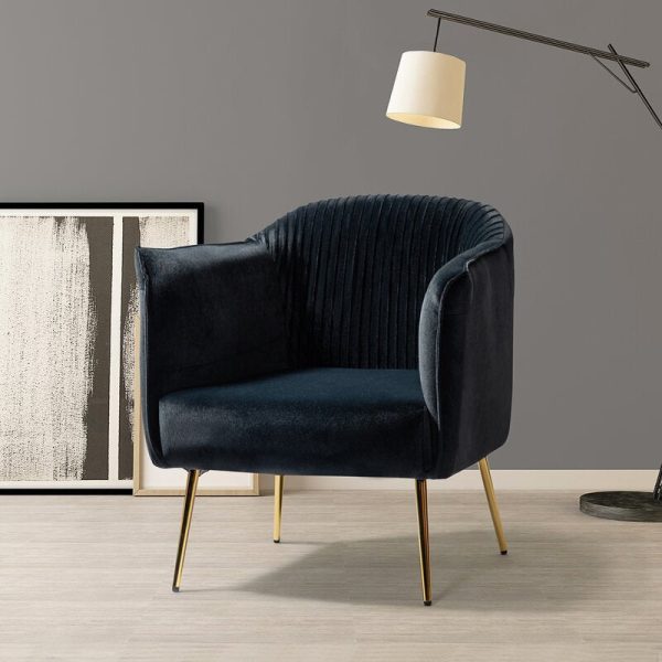 Contemporary Scandinavian Velvet Iron Sponge Striped Square Accent Chair Backrest Armrest For Living Room - Image 4
