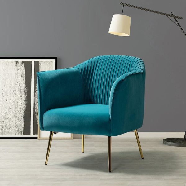Contemporary Scandinavian Velvet Iron Sponge Striped Square Accent Chair Backrest Armrest For Living Room - Image 5