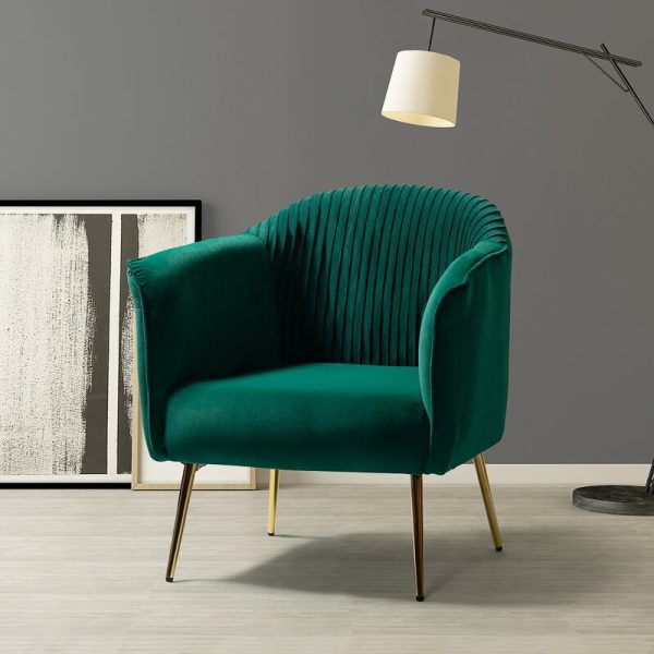 Contemporary Scandinavian Velvet Iron Sponge Striped Square Accent Chair Backrest Armrest For Living Room - Image 7