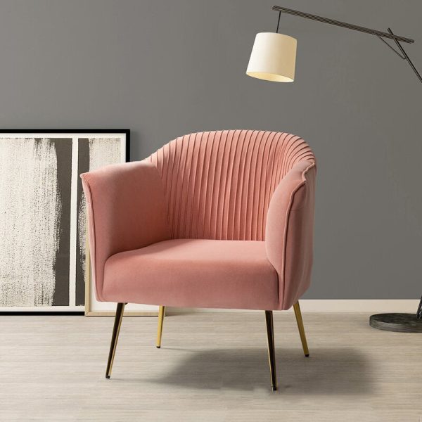 Contemporary Scandinavian Velvet Iron Sponge Striped Square Accent Chair Backrest Armrest For Living Room - Image 8