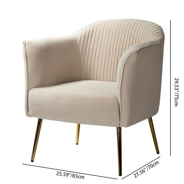 Contemporary Scandinavian Velvet Iron Sponge Striped Square Accent Chair Backrest Armrest For Living Room - Image 9