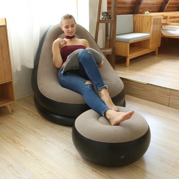 Contemporary Creative Velvet PVC Round Egg-Shape Inflatable Sofa Backrest Footrest For Bedroom - Image 13