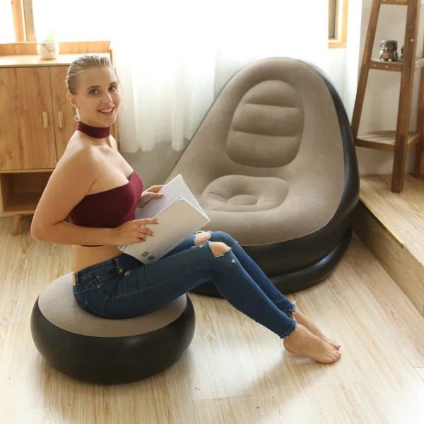 Contemporary Creative Velvet PVC Round Egg-Shape Inflatable Sofa Backrest Footrest For Bedroom - Image 14