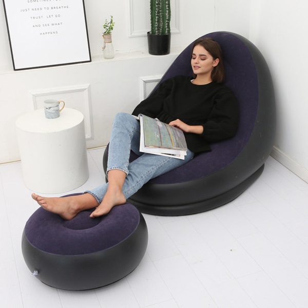 Contemporary Creative Velvet PVC Round Egg-Shape Inflatable Sofa Backrest Footrest For Bedroom - Image 16