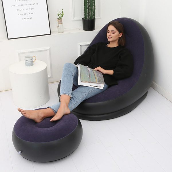 Contemporary Creative Velvet PVC Round Egg-Shape Inflatable Sofa Backrest Footrest For Bedroom - Image 3