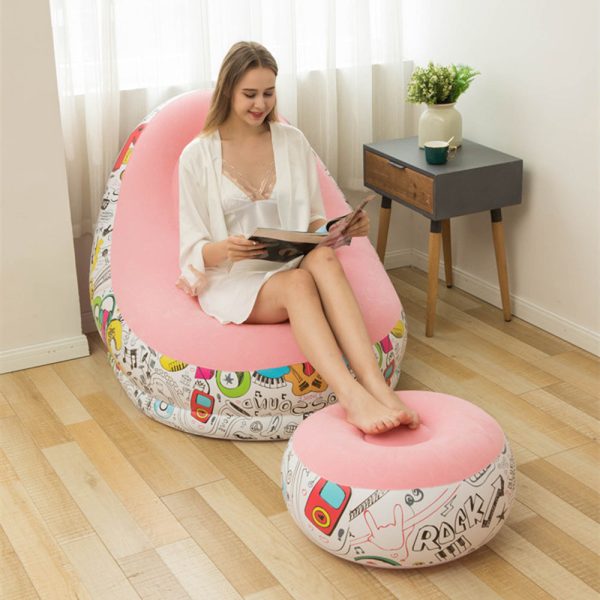 Contemporary Creative Velvet PVC Round Egg-Shape Inflatable Sofa Backrest Footrest For Bedroom - Image 4