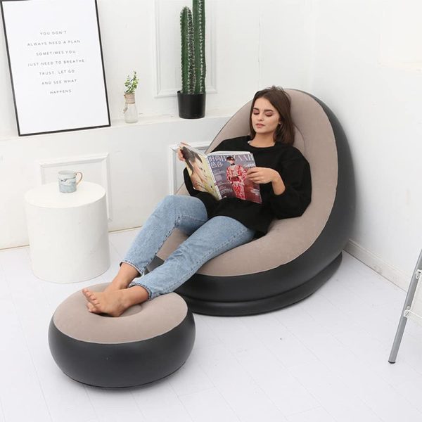 Contemporary Creative Velvet PVC Round Egg-Shape Inflatable Sofa Backrest Footrest For Bedroom - Image 11