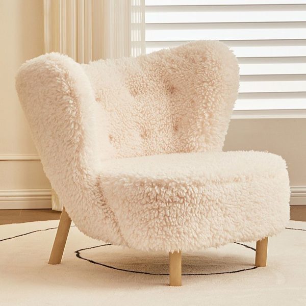 Contemporary Nordic Lambswool Corduroy Plush Wood Curved Accent Chair Backrest Footrest For Living Room - Image 9