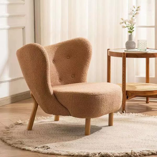 Contemporary Nordic Lambswool Corduroy Plush Wood Curved Accent Chair Backrest Footrest For Living Room - Image 21