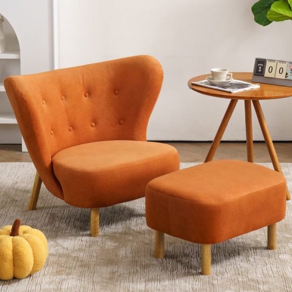Contemporary Nordic Lambswool Corduroy Plush Wood Curved Accent Chair Backrest Footrest For Living Room - Image 6