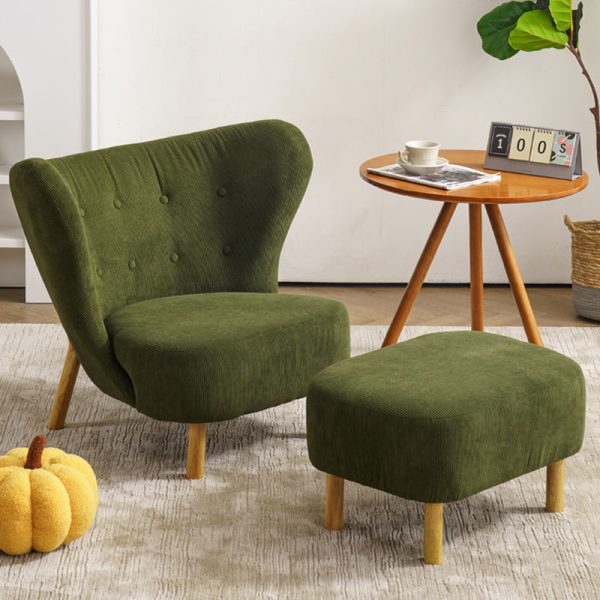 Contemporary Nordic Lambswool Corduroy Plush Wood Curved Accent Chair Backrest Footrest For Living Room - Image 24