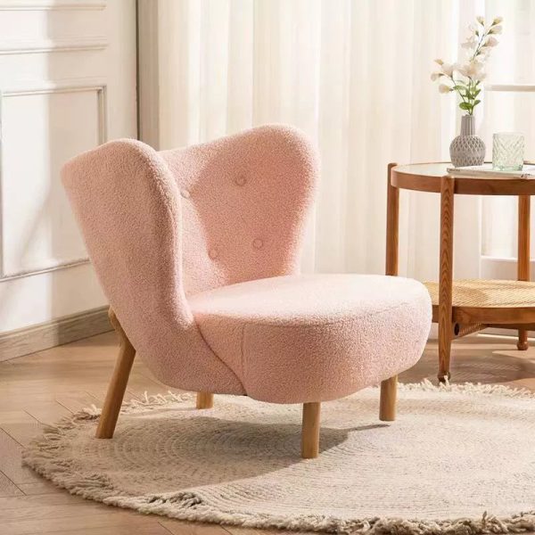 Contemporary Nordic Lambswool Corduroy Plush Wood Curved Accent Chair Backrest Footrest For Living Room - Image 20