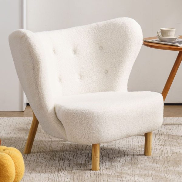 Contemporary Nordic Lambswool Corduroy Plush Wood Curved Accent Chair Backrest Footrest For Living Room - Image 16