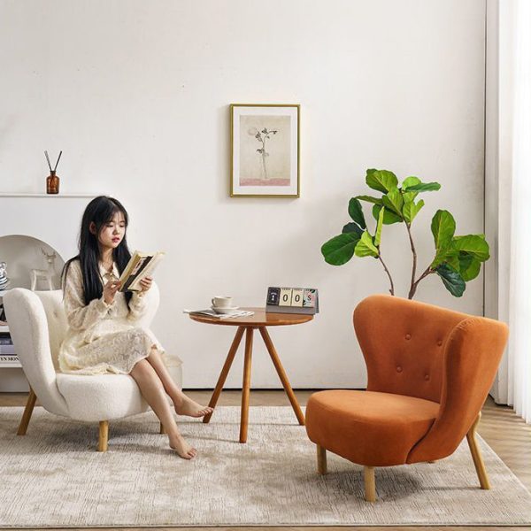 Contemporary Nordic Lambswool Corduroy Plush Wood Curved Accent Chair Backrest Footrest For Living Room - Image 29