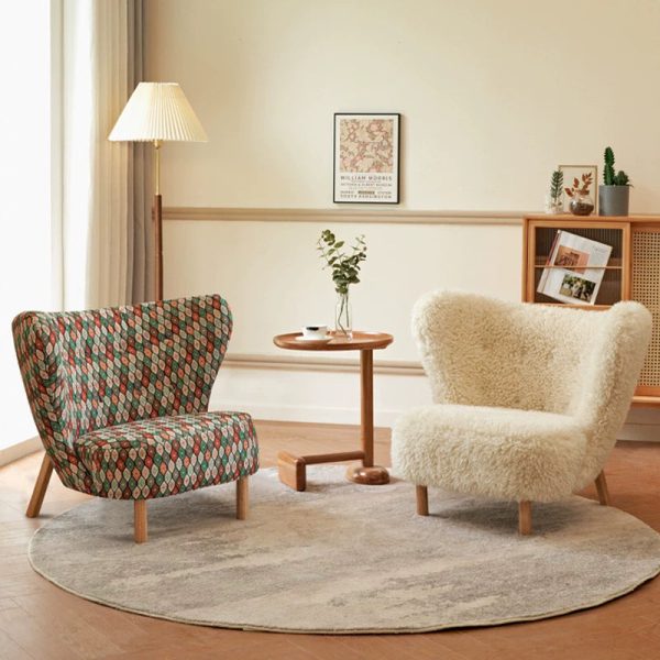 Contemporary Nordic Lambswool Corduroy Plush Wood Curved Accent Chair Backrest Footrest For Living Room - Image 2
