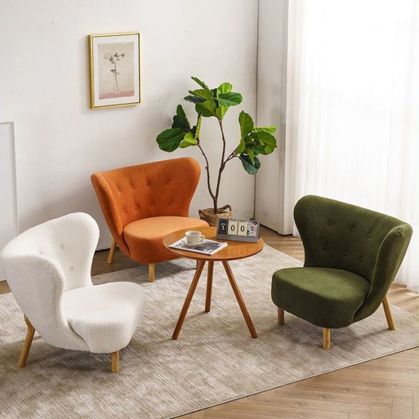 Contemporary Nordic Lambswool Corduroy Plush Wood Curved Accent Chair Backrest Footrest For Living Room - Image 7