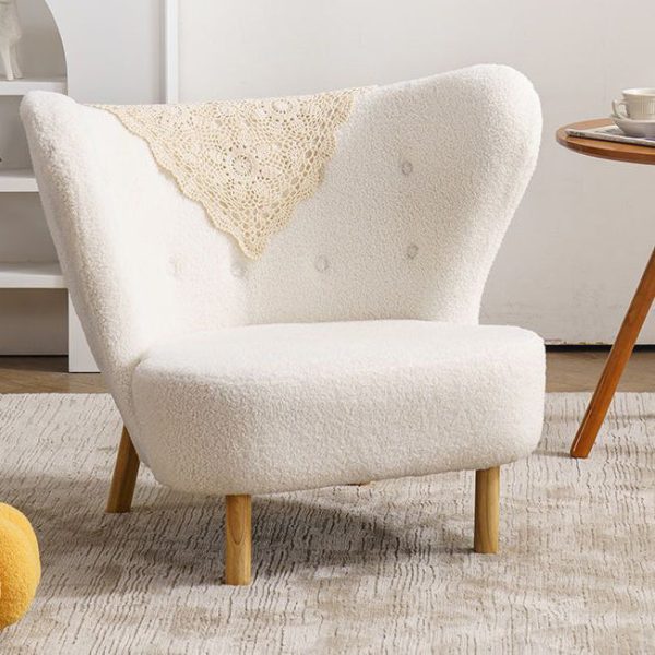 Contemporary Nordic Lambswool Corduroy Plush Wood Curved Accent Chair Backrest Footrest For Living Room - Image 13
