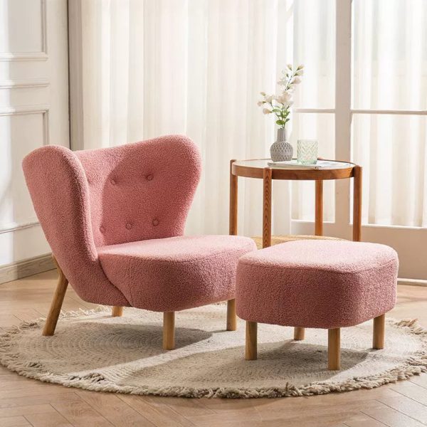 Contemporary Nordic Lambswool Corduroy Plush Wood Curved Accent Chair Backrest Footrest For Living Room - Image 3