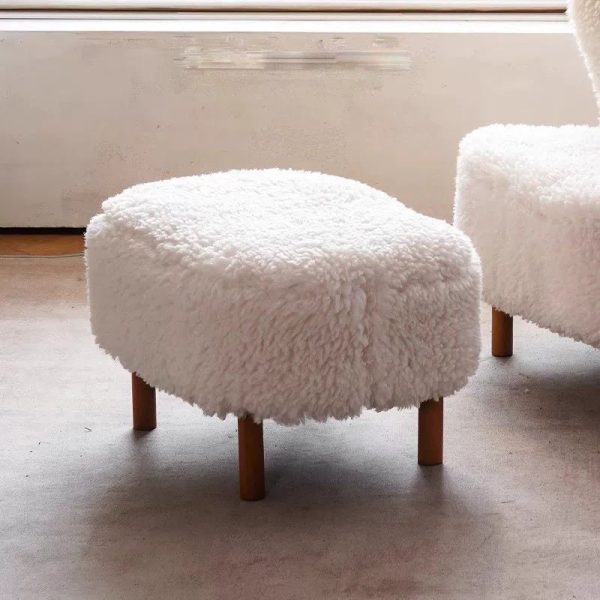 Contemporary Nordic Lambswool Corduroy Plush Wood Curved Accent Chair Backrest Footrest For Living Room - Image 12