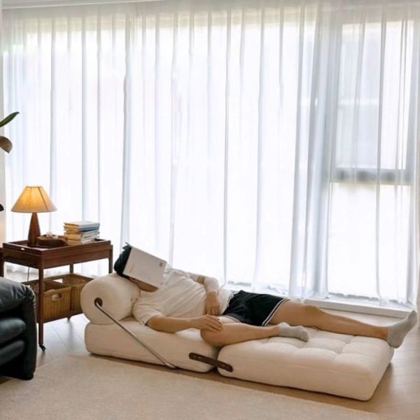Modern Simplicity Velvet Leather Stainless Steel Sponge Square Tofu Foldable Lazy Sofa Backrest For Bedroom - Image 17