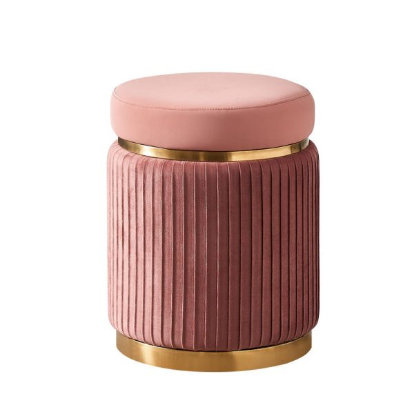 Contemporary Scandinavian Velvet Wood Stainless Steel Sponge Round Striped Vanity Stool Backless For Bedroom - Image 20